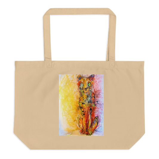 Animal Art Large Tote bag | Cheetah   "The Long Wait" by Lucia Colella Art