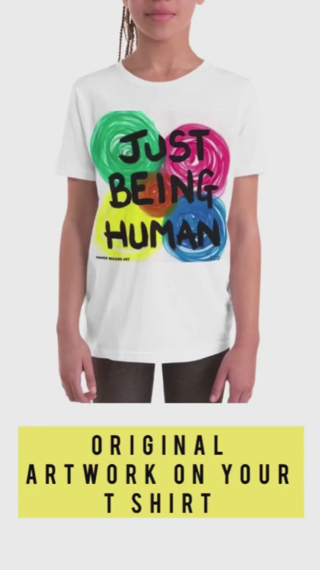 White tee-shirt with exclusive artwork "Just being human" print 