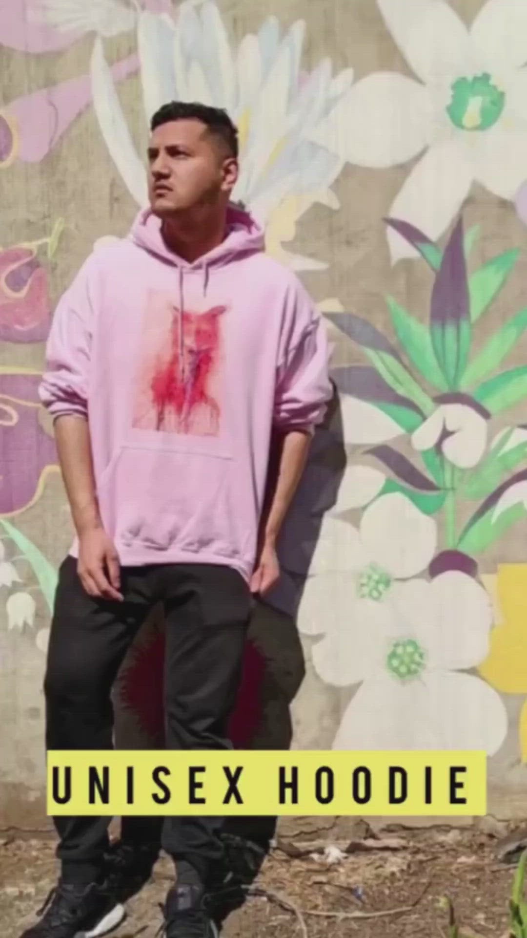 Pink unisex hoodie with exclusive artwork "Urban fox" print 