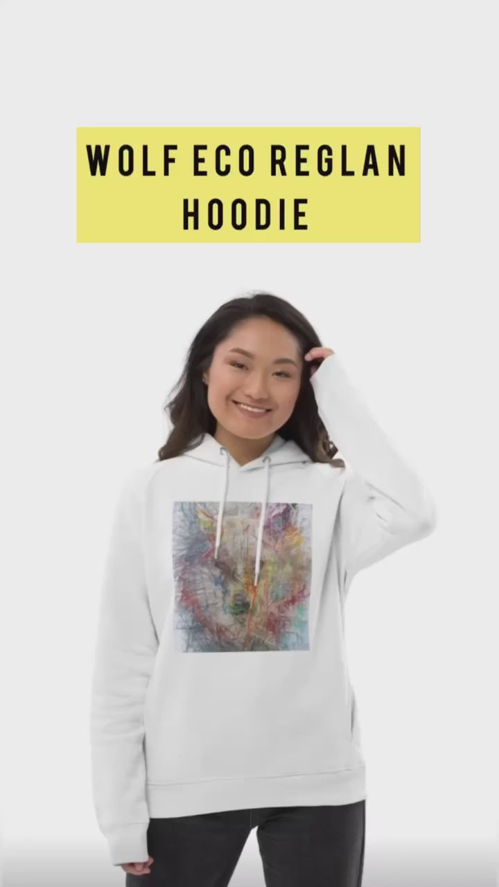 Eco-Friendly white unisex hoodie with exclusive artwork "Wolf Spirit" print 