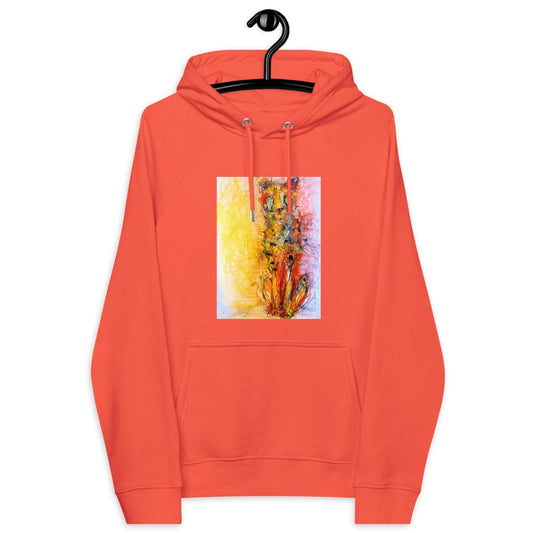 Eco-friendly red unisex hoodie with exclusive artwork "Cheetah - The Long Wait" print 