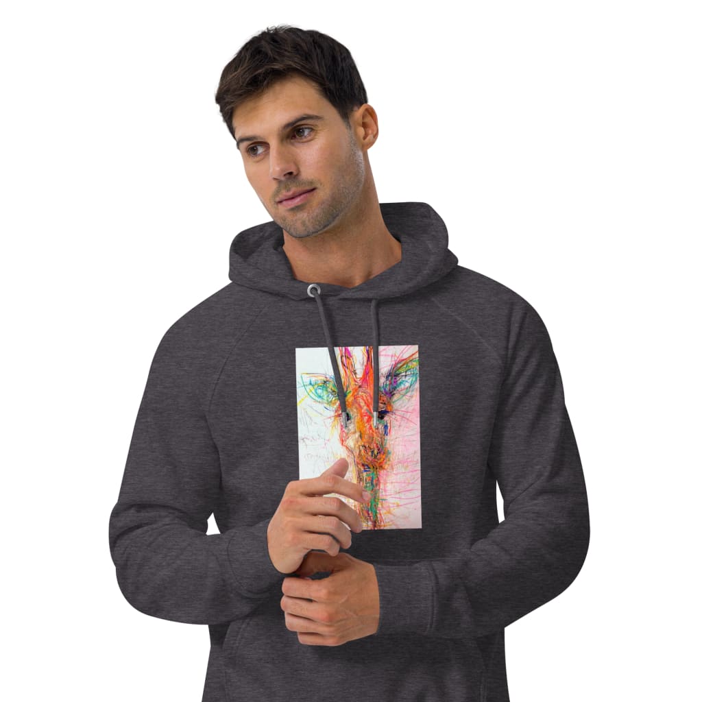 charcoal unisex hoodie with exclusive artwork "Real Gone Giraffe" print 