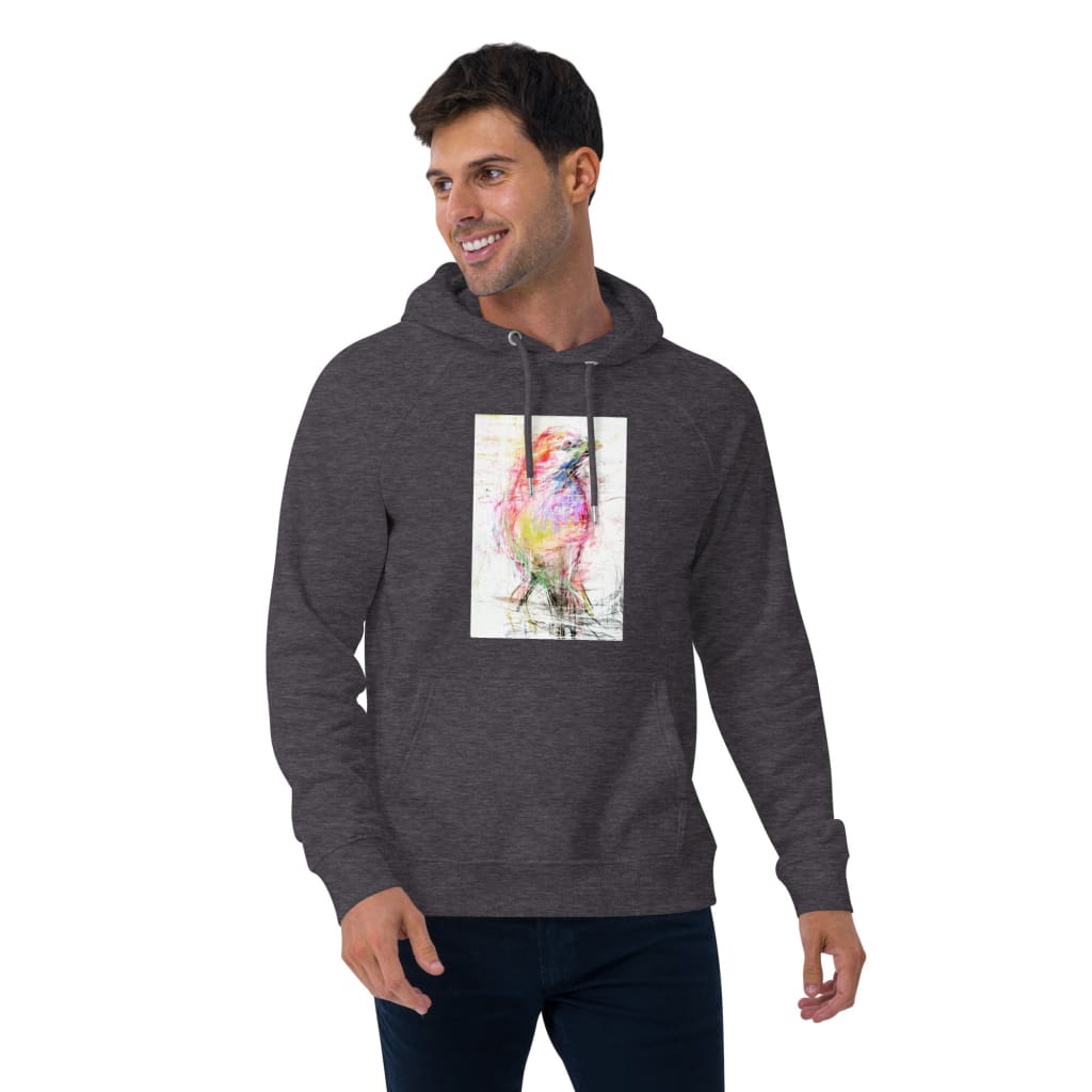 charcoal unisex hoodie with exclusive artwork "Sparrow" print 