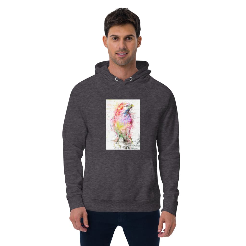 charcoal unisex hoodie with exclusive artwork "Sparrow" print 