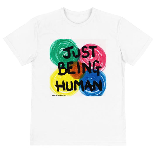 White tee-shirt with exclusive artwork "Just being human" print 