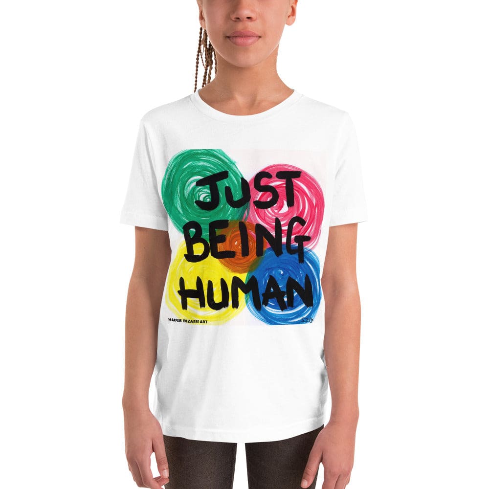 White tee-shirt with exclusive artwork "Just being human" print 