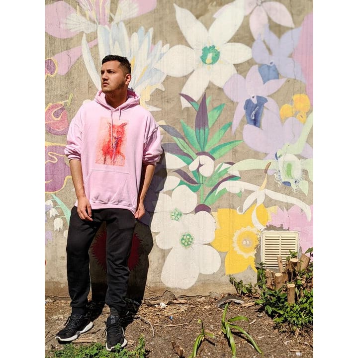 Pink unisex hoodie with exclusive artwork "Urban fox" print 