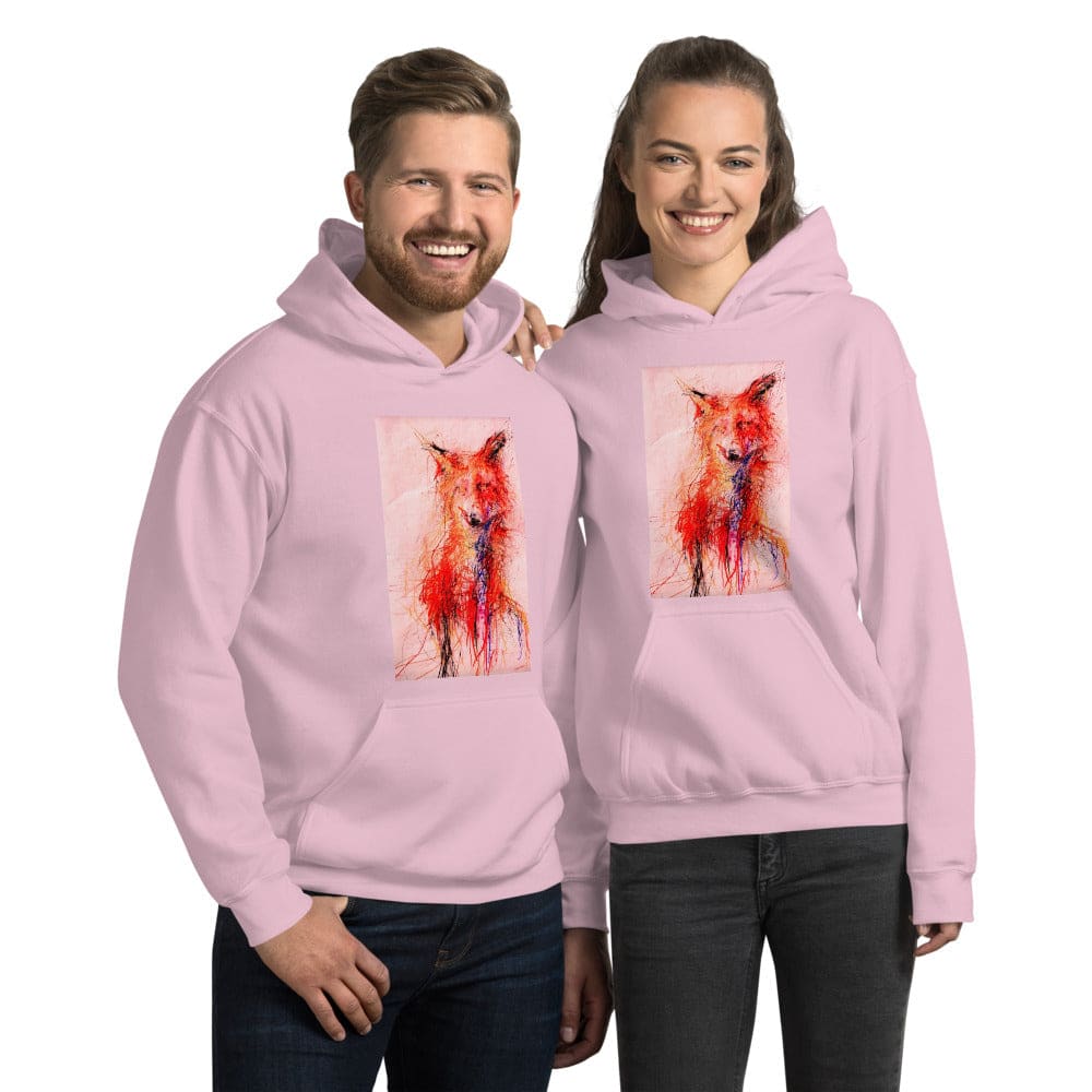 Pink unisex hoodie with exclusive artwork "Urban fox" print 